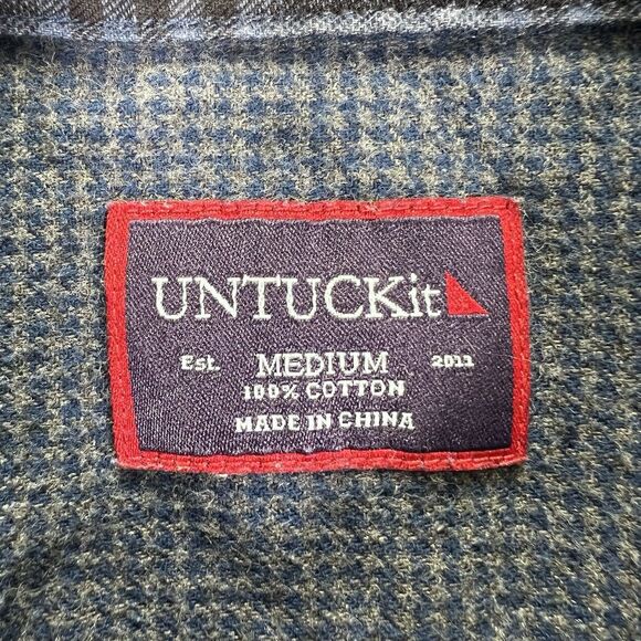 UNTUCKit Lucente Flannel Shirt Men’s Medium Blue Plaid Button Up Long Sleeve - Picture 4 of 9